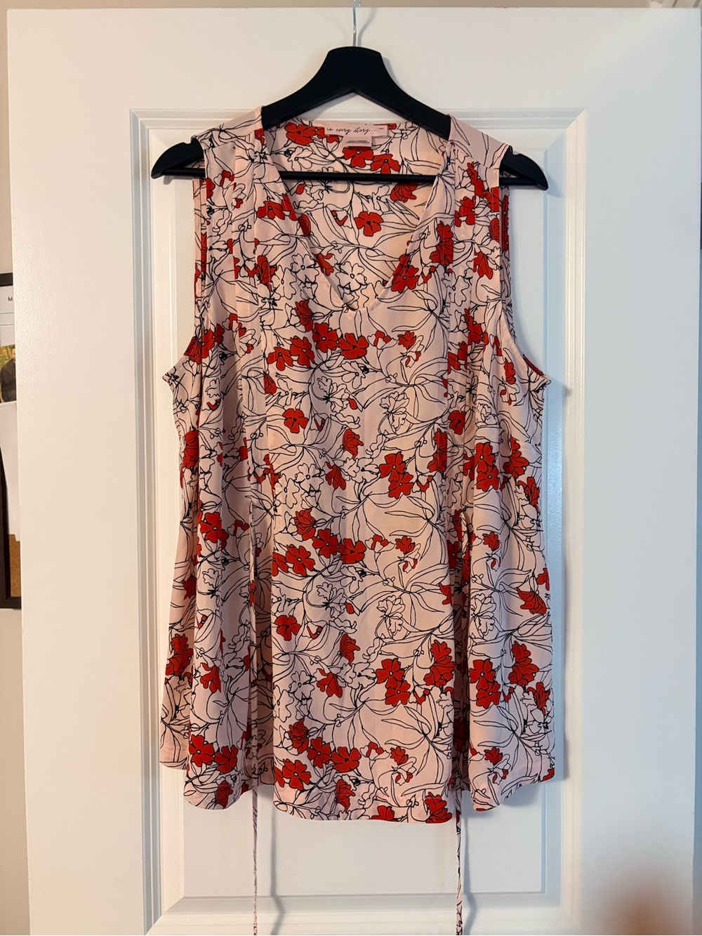 Pink Sleeveless Tank Top with Red Flowers